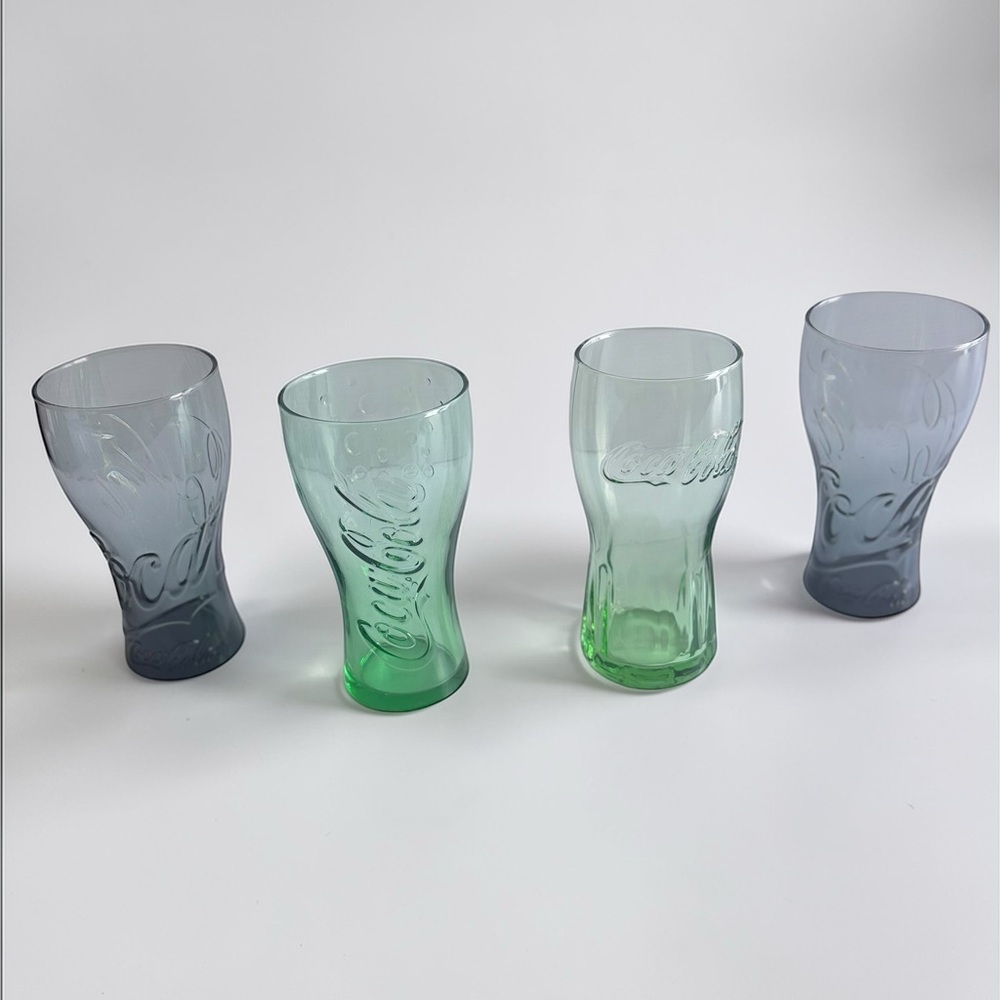 Coca Cola Glass Set 4 Colored Coke Cups Blue Green